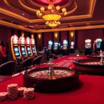 Experience thrilling gameplay with 8kbet in a vibrant casino setting filled with slot machines and poker chips.