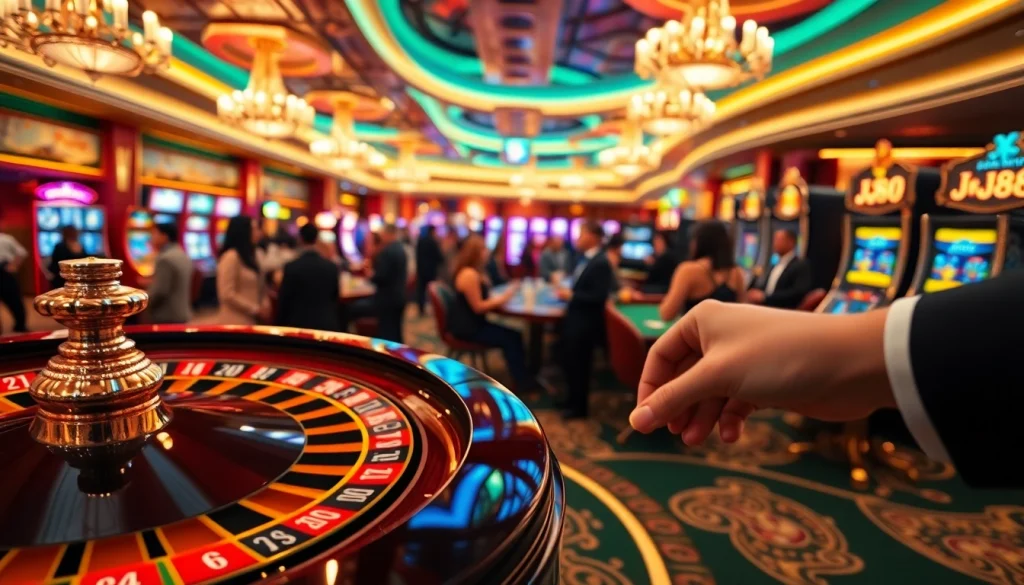 Experience thrill and excitement while playing j88 slots in a vibrant casino setting.