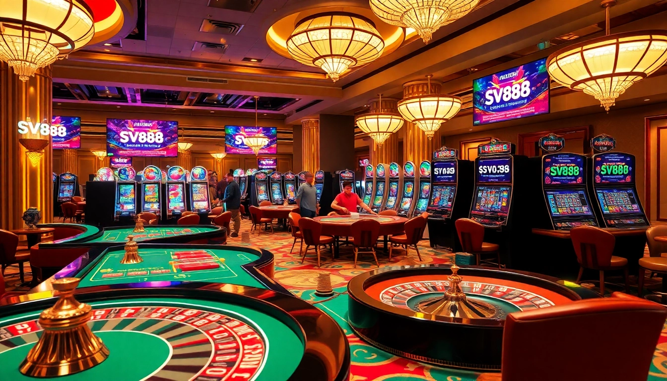 Exciting gambling scene showcasing vibrant casino activities linked to https://sv88s.pro with players engrossed.