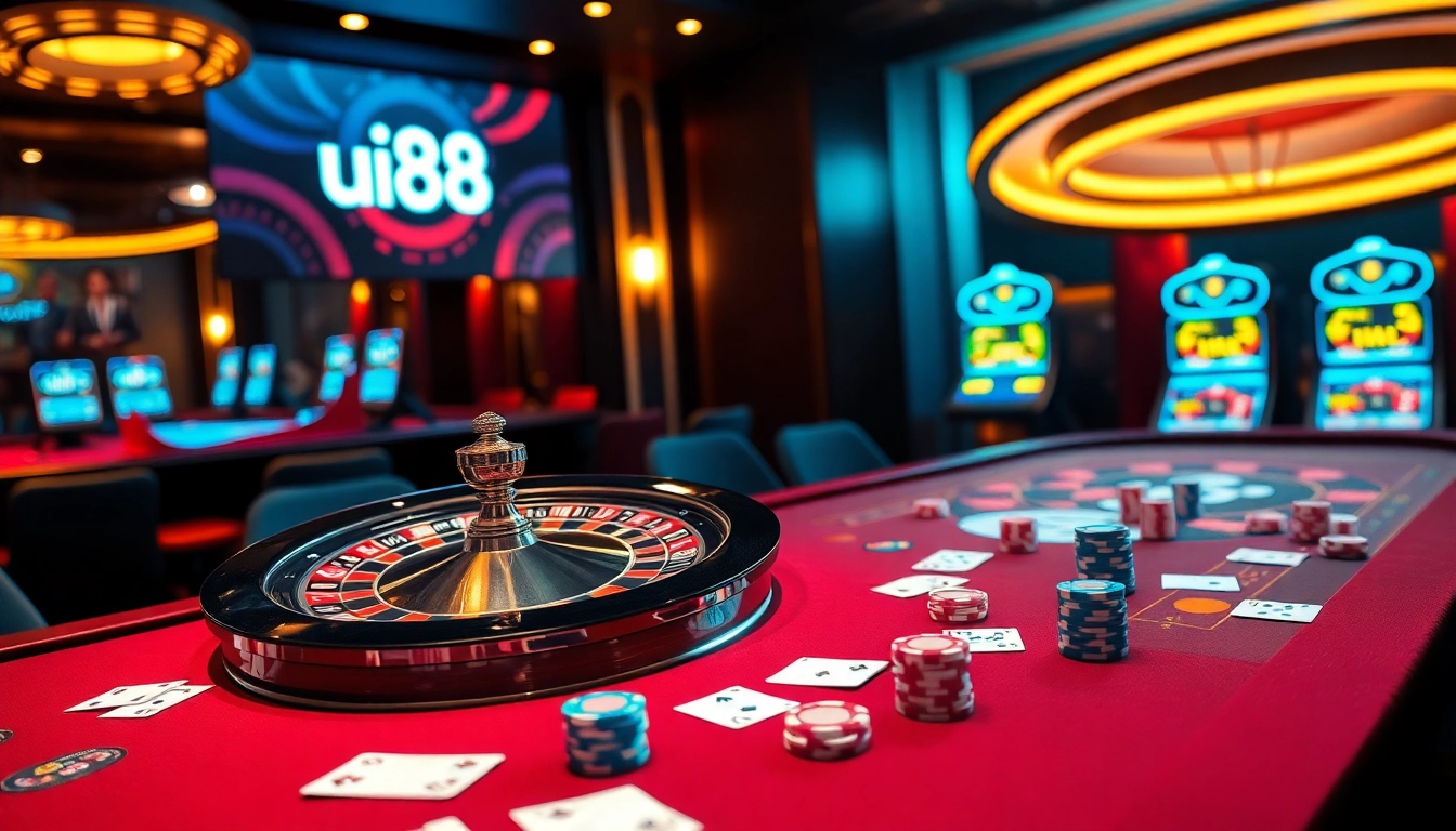 Players winning at uu88 casino table surrounded by poker chips and cards.