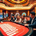 Players enjoying the excitement of xổ số ee88 at a vibrant lottery table in a luxurious casino setting.