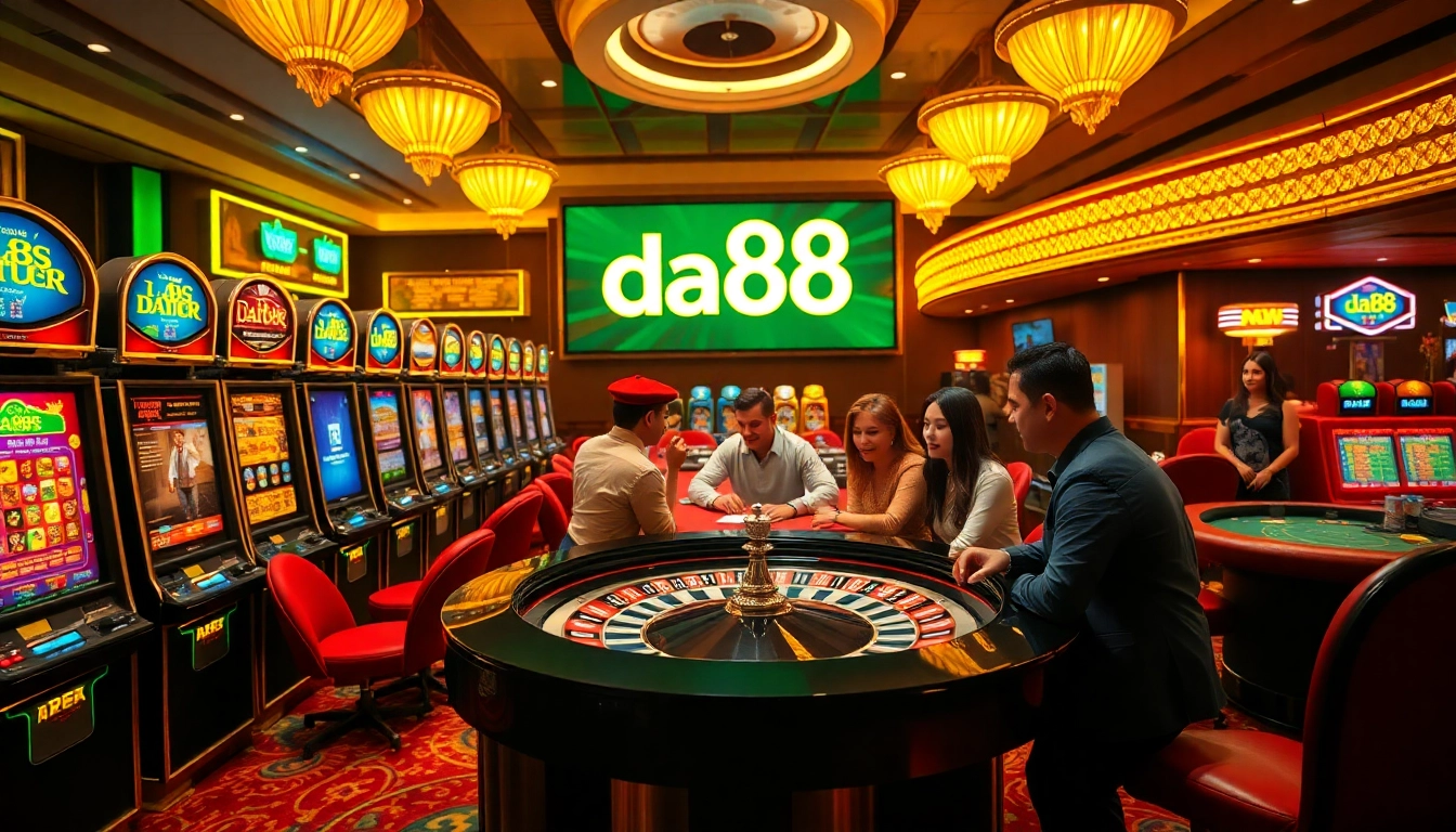 Engaged players enjoying a thrilling gambling experience at da88 casino with vibrant slot machines.