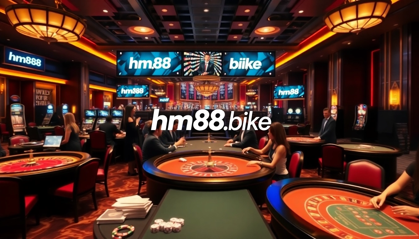 Exciting casino gameplay at hm88.bike with vibrant tables, chips, and online interfaces.
