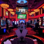 Action-packed gambling scene at 789club with poker tables and vibrant slot machines.