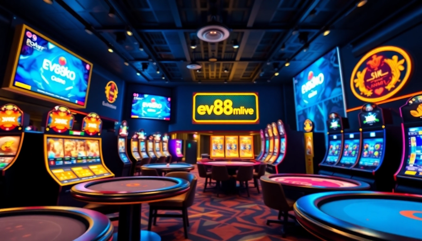 Experience the excitement of ev88win.live's modern online gaming interface, featuring vibrant casino elements.