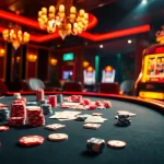 Experience the excitement of vz99 as players engage in thrilling casino games with vibrant tables and slot machines.