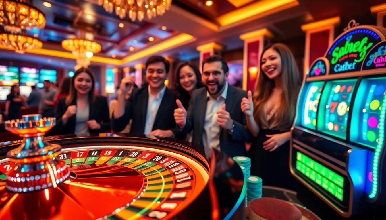 Players enjoy thrilling casino games at 8kbet with roulette and slot machines.