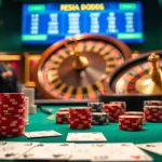 Engage with the vibrant atmosphere of a casino, featuring odds from https://keonhacai.claims/ with poker chips and a roulette wheel.