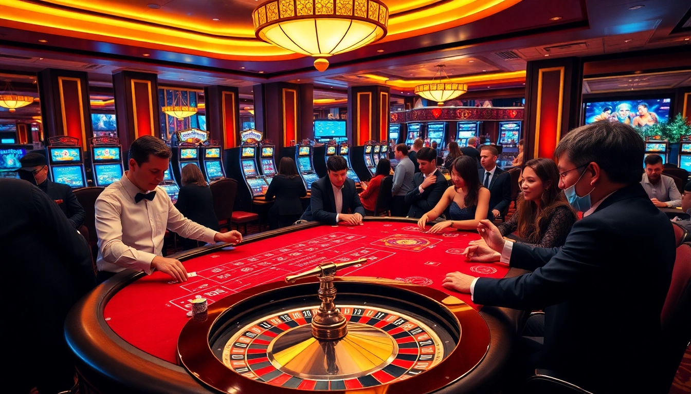 Experience the excitement of mb66 gaming with professional croupiers at a luxurious casino table.