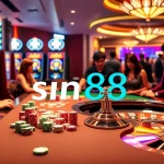 Experience thrilling gameplay at sin88 with vibrant casino tables, colorful slot machines, and engaged players.