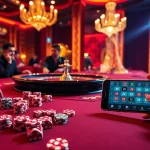 Excited players gambling at a luxurious casino with the 888vi app prominently featured.