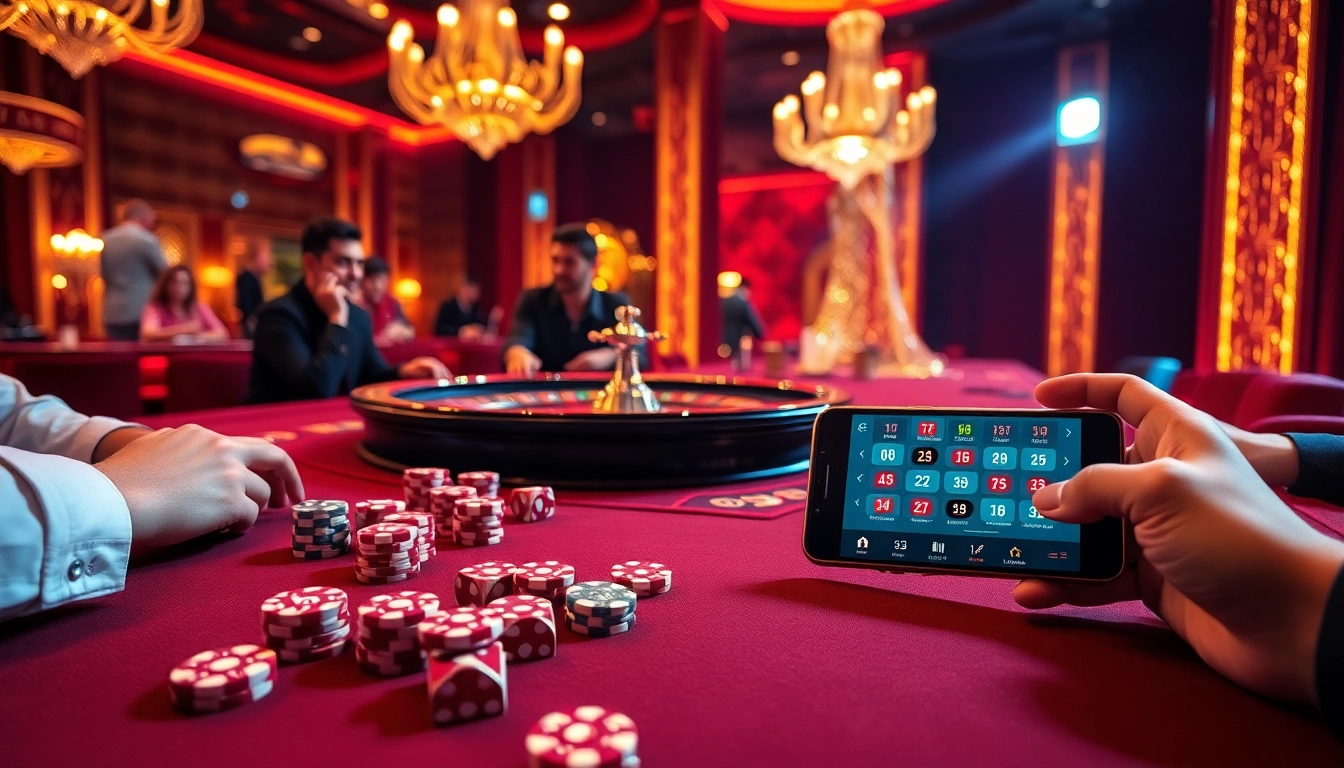 Excited players gambling at a luxurious casino with the 888vi app prominently featured.