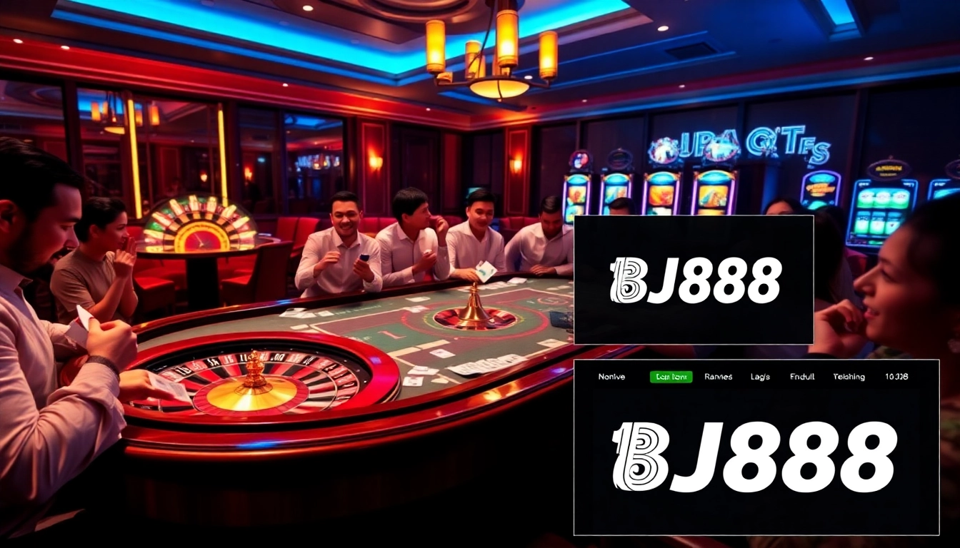 Experience exhilarating wins at BJ88 with vibrant gaming tables and glowing slot machines.
