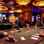 Players enjoying a thrilling game at GO99 casino, featuring poker and roulette tables in an elegant setting.