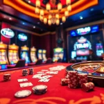 Engage with TR88's vibrant casino scene featuring gaming tables, cards, and roulette.
