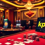 Kp88 offers a vibrant casino scene with players enjoying poker and roulette in a luxurious setting.