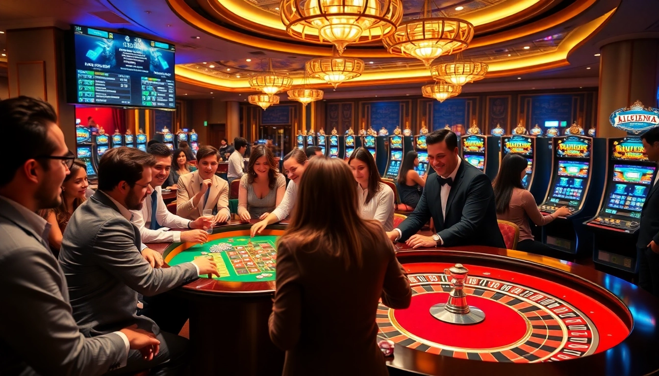 C54.gb.net features players enjoying exciting casino games with professional dealers and vibrant slot machines.