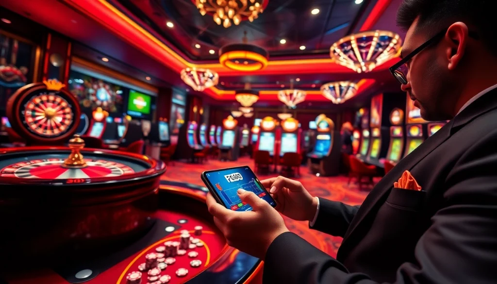 Experiencing the thrill of gambling at Fb88 with roulette and poker chips in luxury.