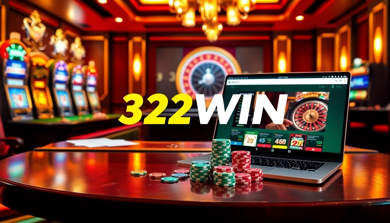 High-stakes gambling with 32WIN logo showcased on casino tables and digital interfaces.