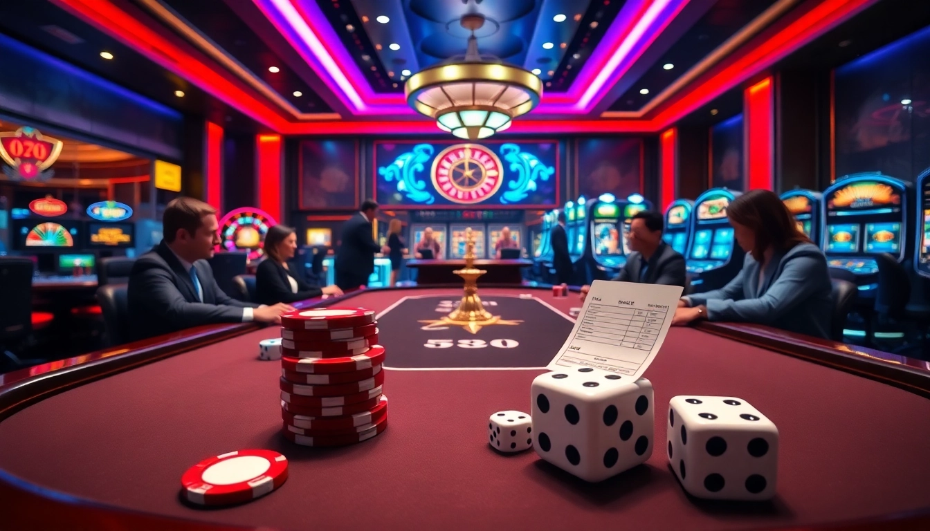 Join exciting games at https://winvn.wiki with a vibrant casino scene showcasing poker, slots, and roulette.