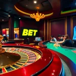 Experience the thrilling atmosphere of BET88 with vibrant casino tables and exciting games.