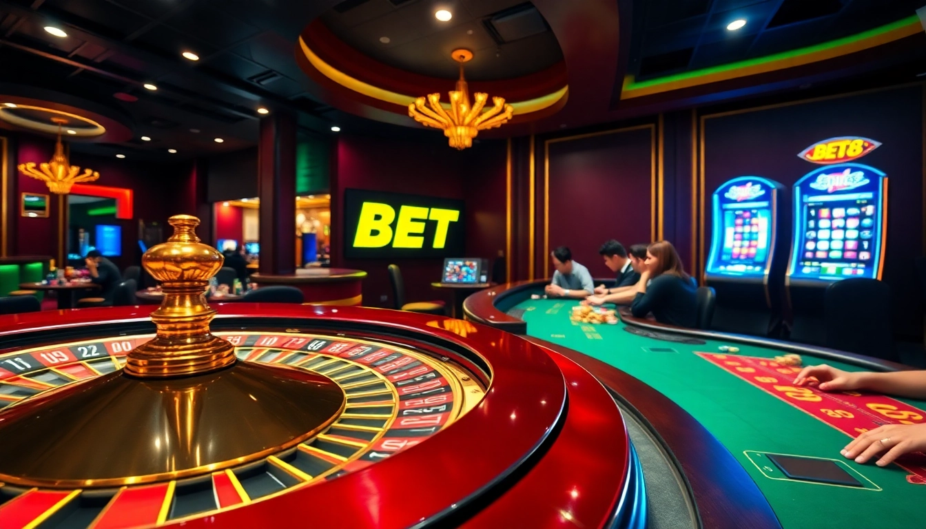 Experience the thrilling atmosphere of BET88 with vibrant casino tables and exciting games.