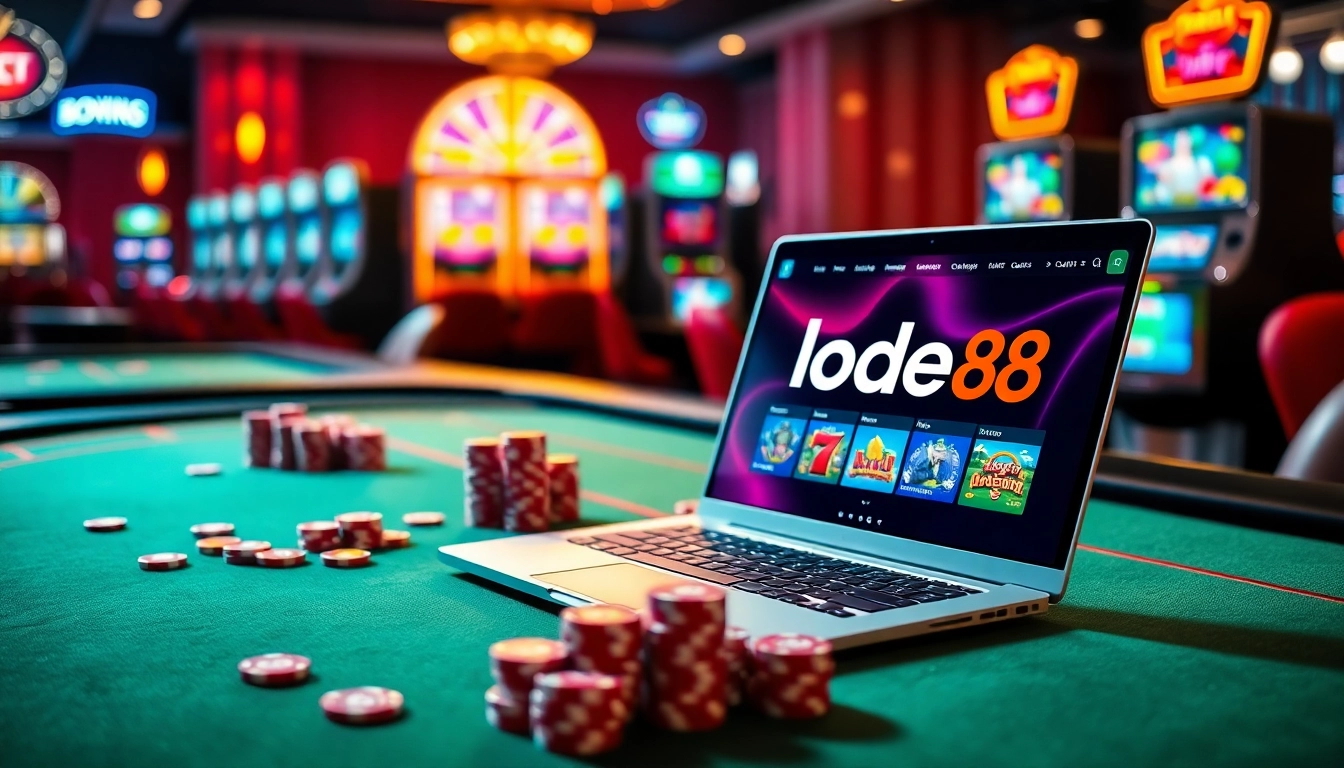 Experience lode88 online betting with exciting casino tables and vibrant poker chips.