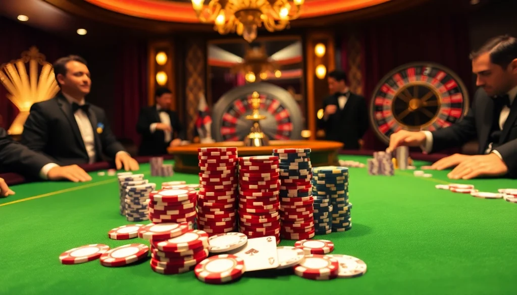 Người chơi tham gia vào một ván poker JD88 đầy kịch tính với những chiếc chip sặc sỡ và sự hào hứng.