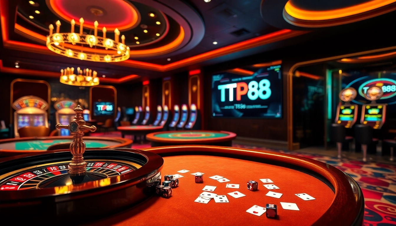 Players enjoying exciting games at TP88 casino with roulette, poker, and slot machines.