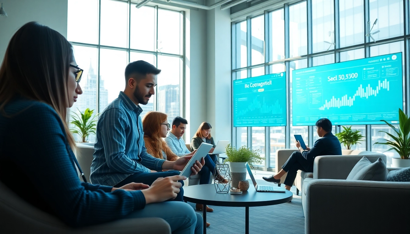 Dynamic coworking space scene showcasing professionals collaborating effectively, emphasizing innovation linked to open88.com.