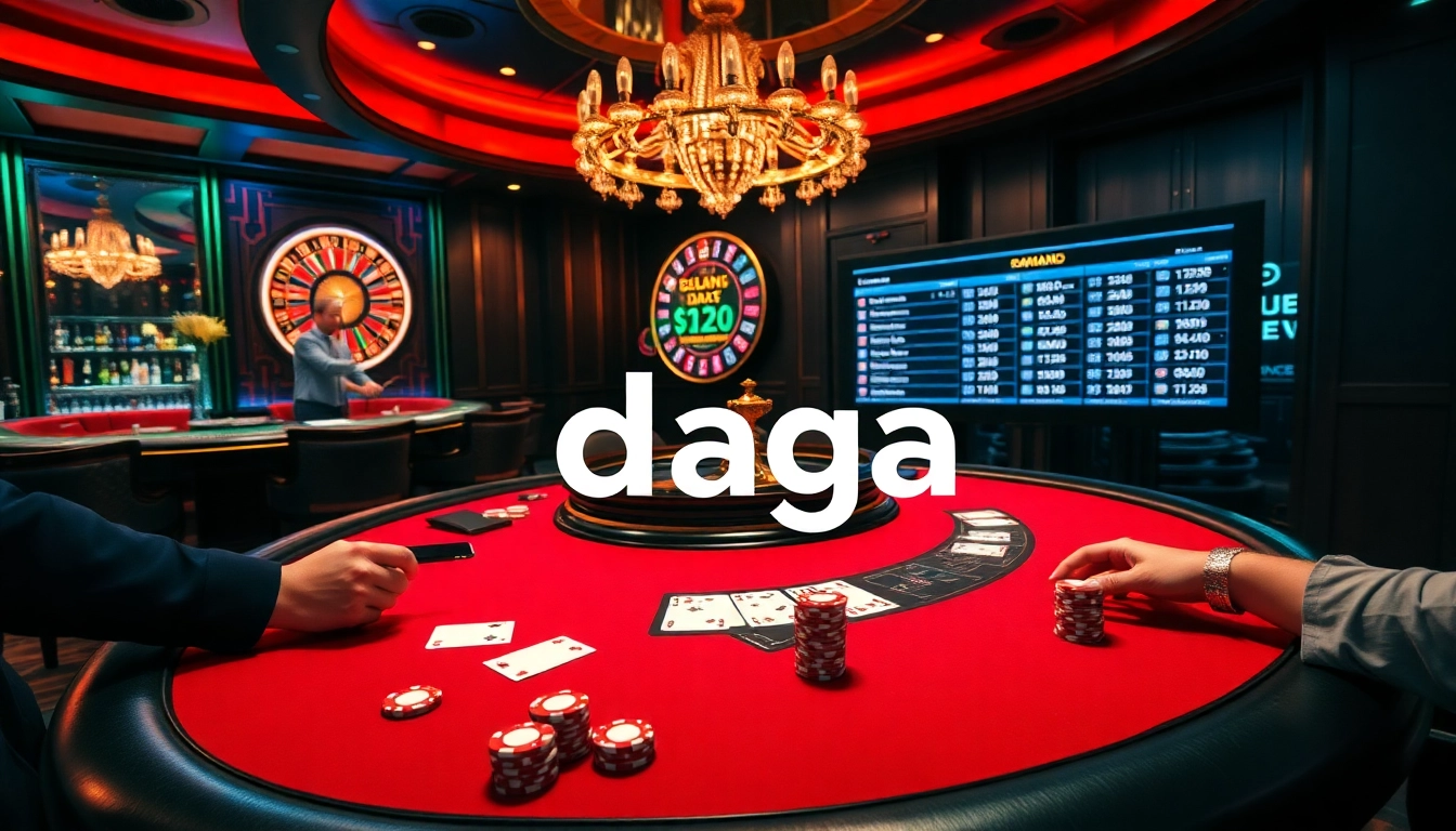 Daga-themed poker table with vibrant gameplay, high-stakes chips, and a luxury casino atmosphere.