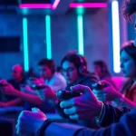 Exciting gaming scene with players engaged in nk88 gameplay in a vibrant atmosphere.