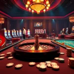 Experience thrilling gaming action at https://888vina.com/ featuring vibrant casino tables and roulette wheels.