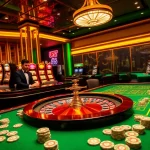 Experience the thrill of EE88 with a vibrant casino scene featuring gaming tables and slot machines.