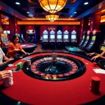 Exciting players enjoying a game at Vin88 casino with vibrant roulette and slot machines.