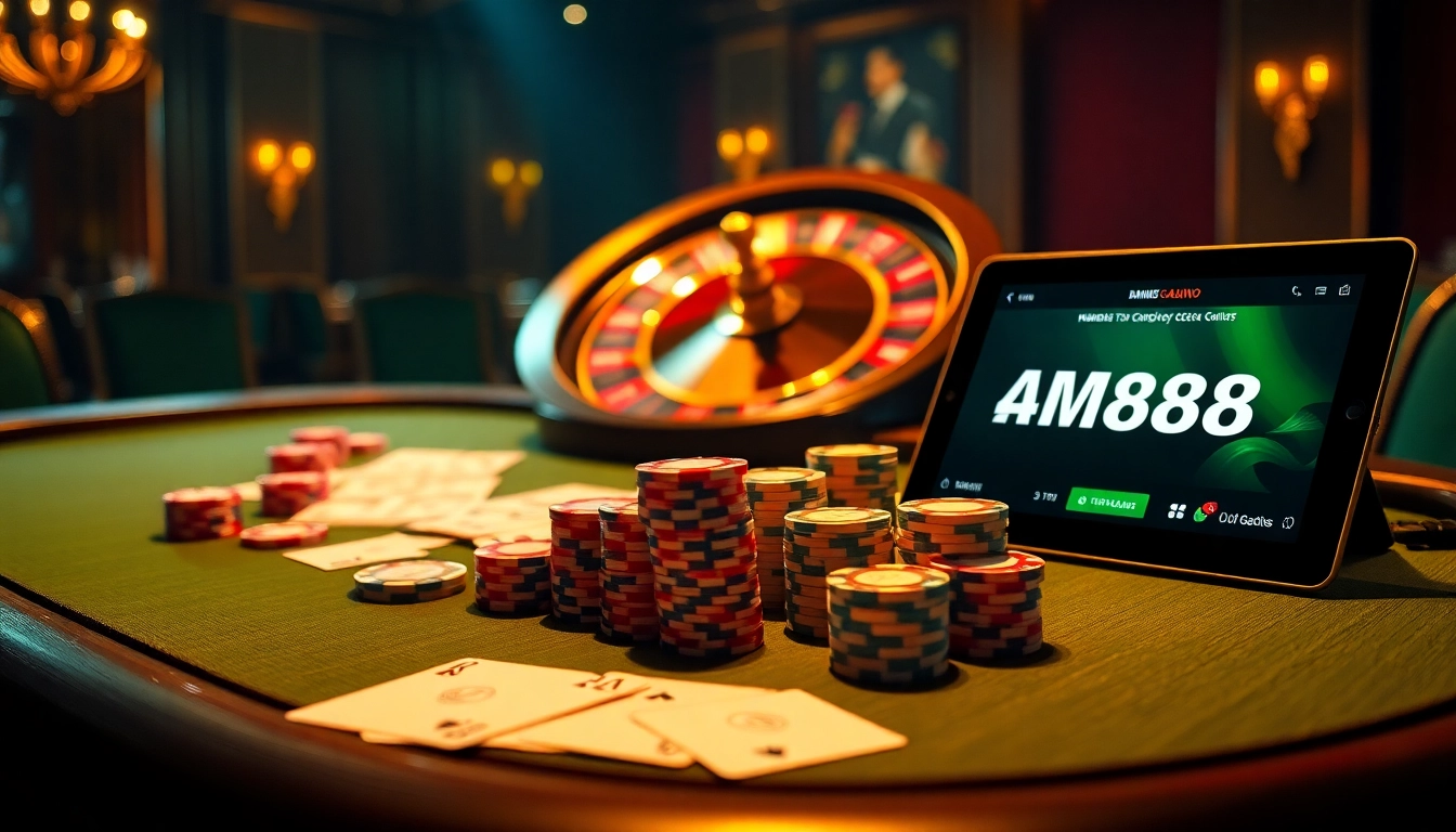 Experience the thrill of MM88 with vibrant poker chips, cards, and a luxurious casino atmosphere.