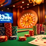 Play poker and win big with 33WIN at an upscale casino table.