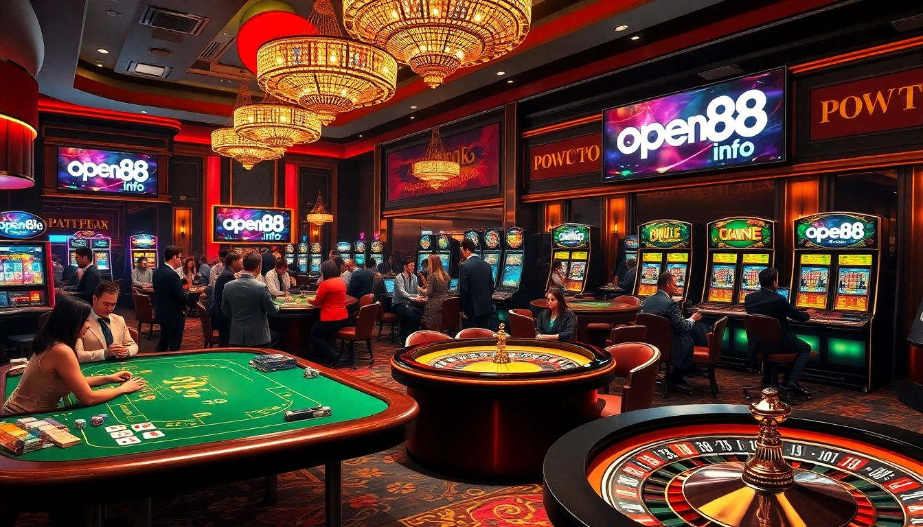 Engage with the excitement of gambling at open88 info's vibrant casino scene featuring poker and roulette.