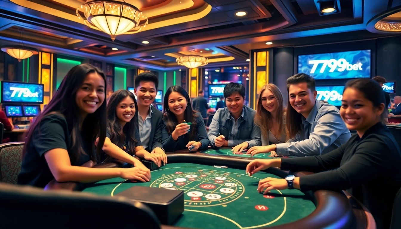 Exciting 789bet casino gaming scene with diverse players engaged in poker and baccarat.