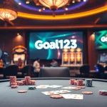 Winning at Goal123 with vibrant poker chips and cards on an elegant casino table.