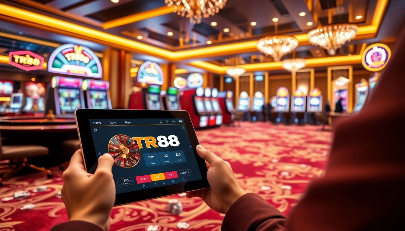 Betting on the TR88 platform amidst an exciting casino atmosphere.